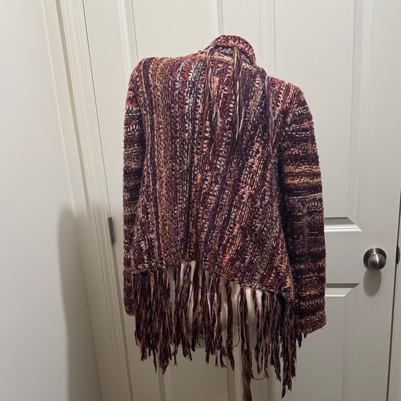 Free People Knit Alpaca & Wool  Burgundy Fringed Cardigan, Sz Medium - Picture 11 of 16